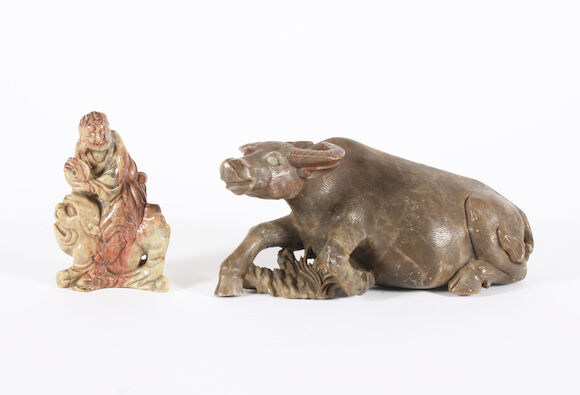 Bonhams : A carved soapstone model of a buffalo and another soapstone ...
