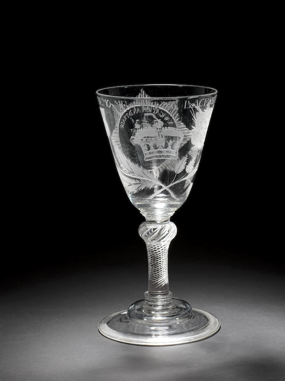 Bonhams A Large And Impressive Engraved Commemorative Airtwist Goblet Circa 1750 2427