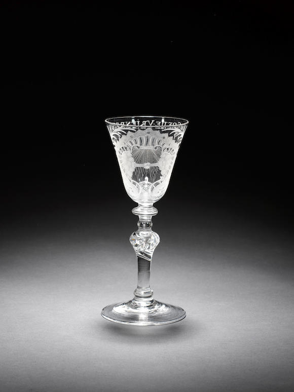 Bonhams A Dutch Engraved Friendship Light Baluster Wine Glass Circa 1760