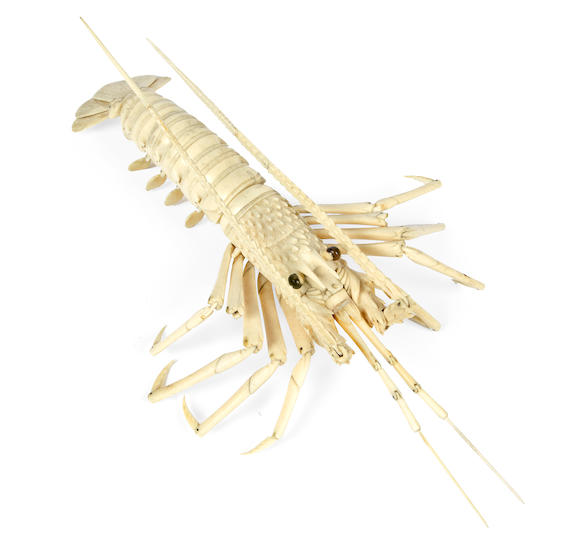 Bonhams : A Japanese articulated ivory model of a crayfish late 19th ...