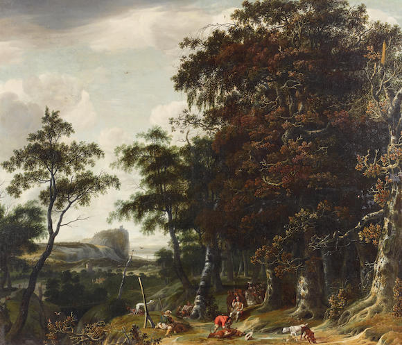 Bonhams : Jan Looten (Dutch 1618-1681) Sportsmen in a wooded landscape ...