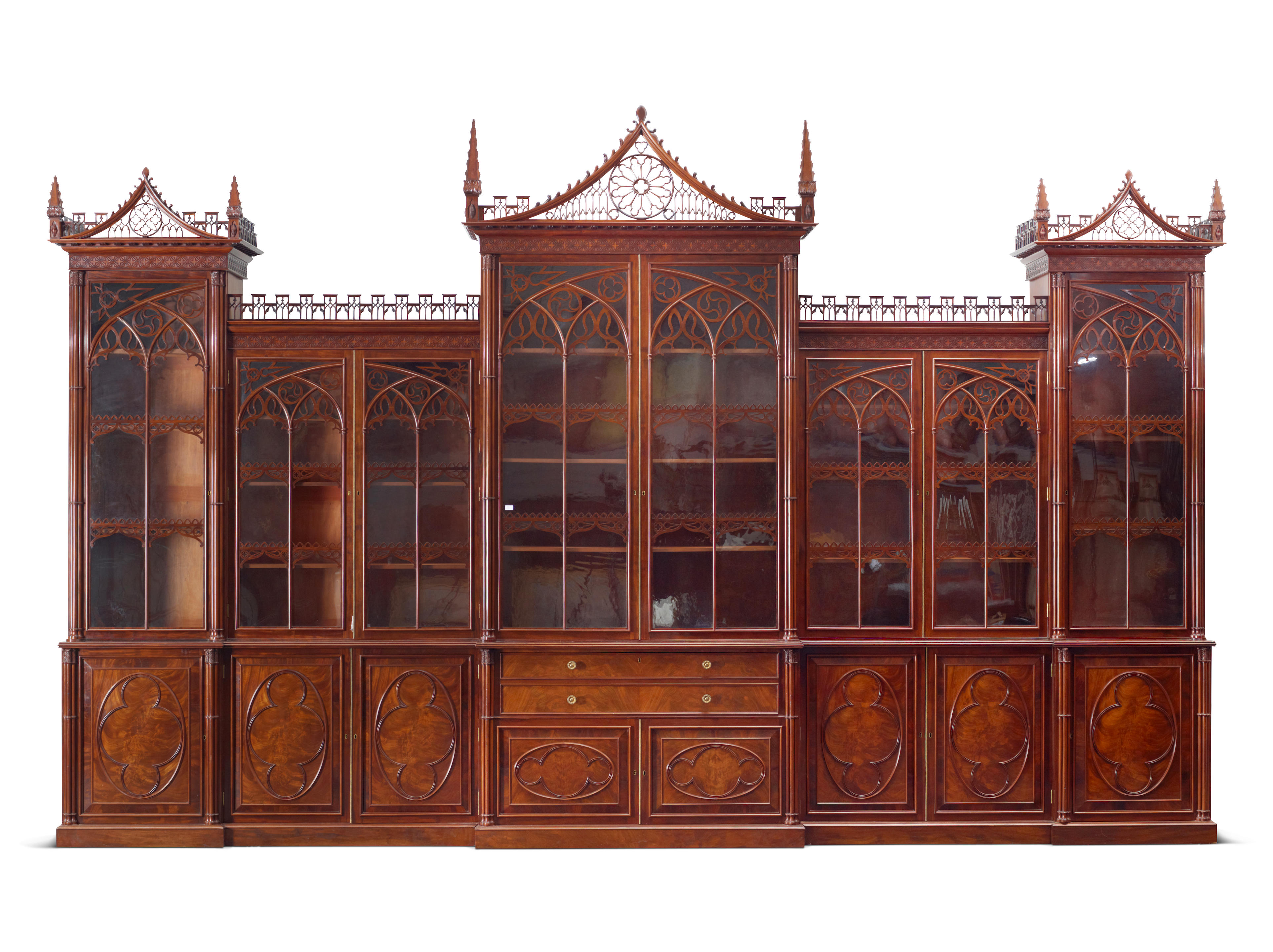 A fine and imposing George IV double breakfront mahogany library