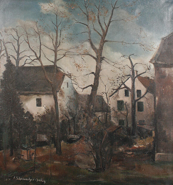 Bonhams Ernst SchumacherSalig (German, 19001963) German village scene