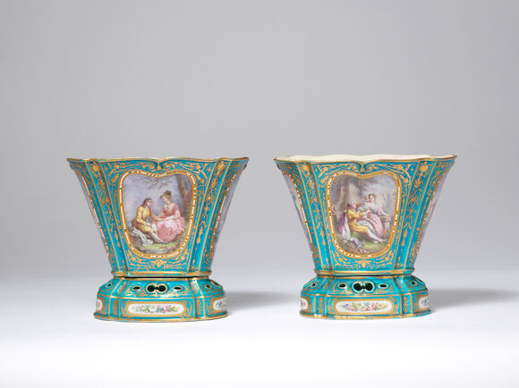 Bonhams : A pair of Sèvres-style vases and stands Late 19th century