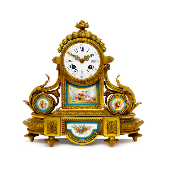 Bonhams : A porcelain mounted gilt metal mantel clock Late 19th century ...