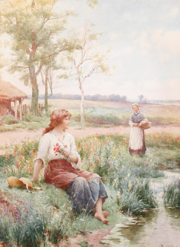 Bonhams : Alfred Glendening Jr. (British, 1861-1907) Gathering wild flowers