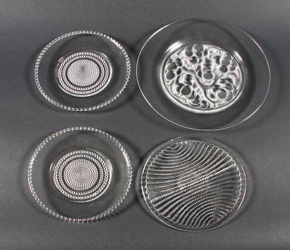 Bonhams A Lalique clear and frosted glass plate and three Lalique