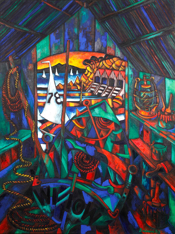 Bonhams Dean Buchanan (New Zealand, born 1952) Boatshed Interior