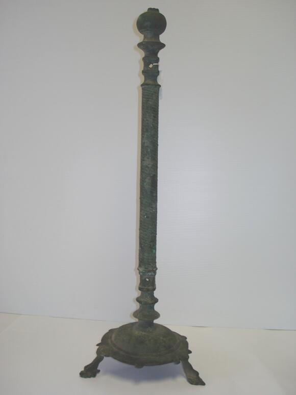 Bonhams A Khorasan bronze Lampstand and Tripod Tray Persia, 12th