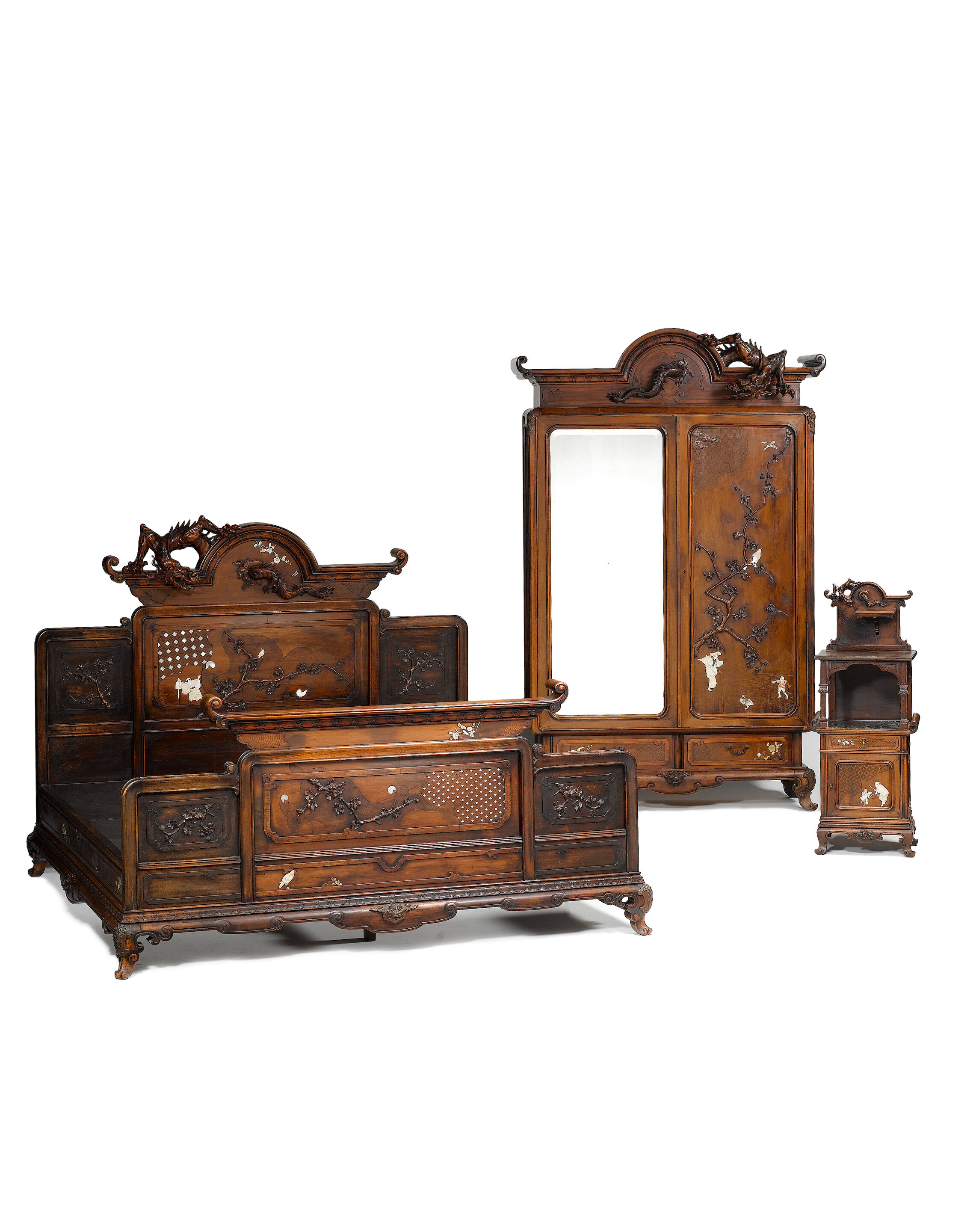 A French late 19th century sino-japanese style patinated bronze