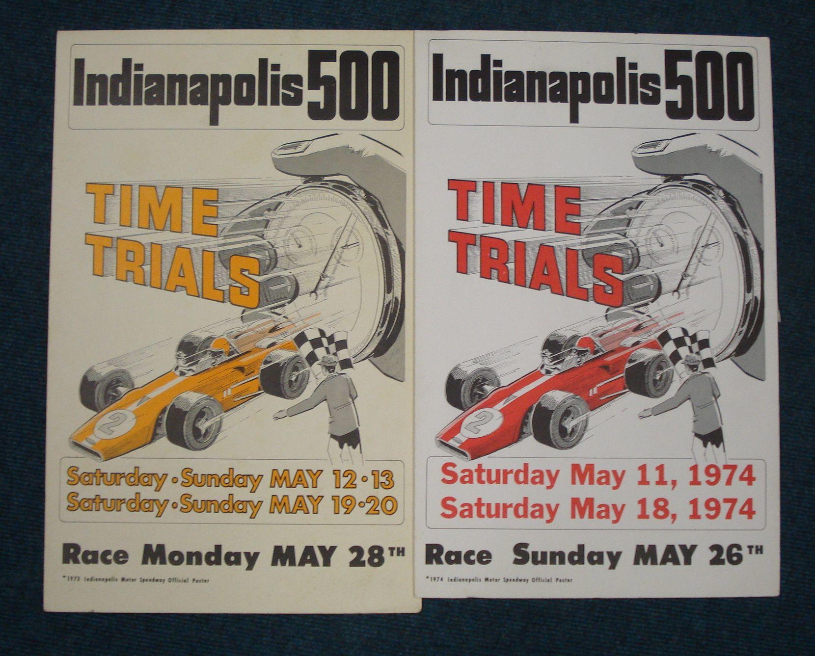 Bonhams Cars Two Indianapolis 500 Time Trials posters, 1973 and 1974,