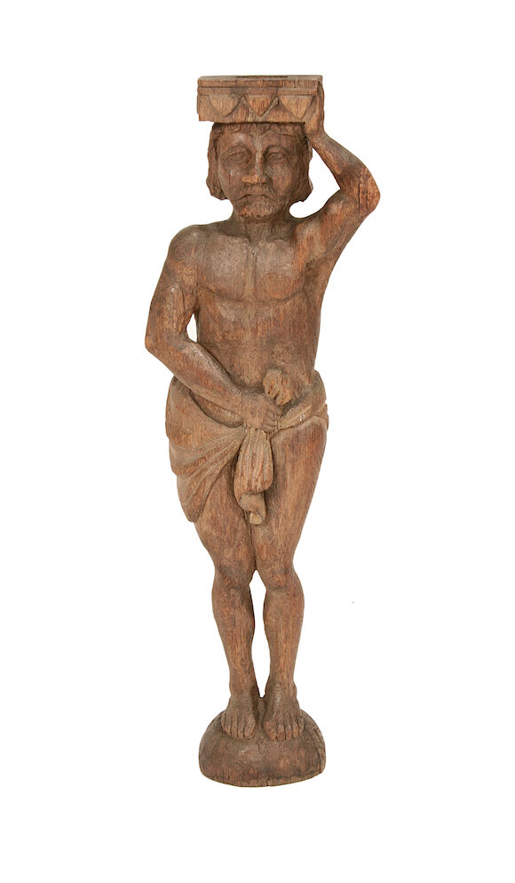 Bonhams : A 17th century carved oak figure together with another carved ...