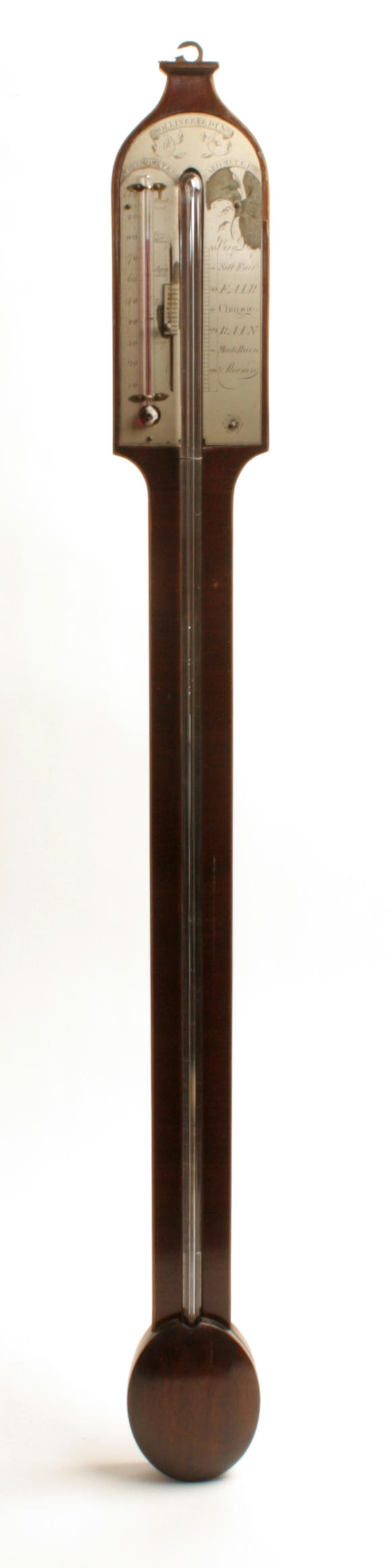 Bonhams : A George III mahogany stick barometer, Molliner, Edinburgh