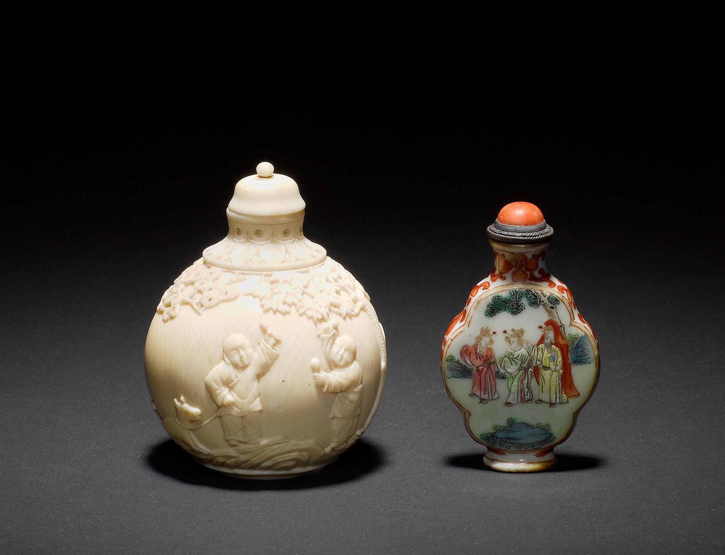 Two snuff bottles; with stoppers