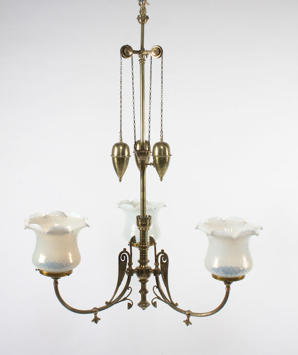 Bonhams : A reformed Gothic brass triple branch ceiling light, late ...