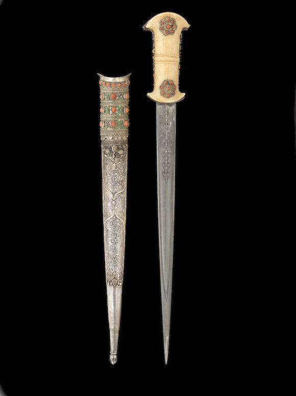 Bonhams : An Ottoman coral-set walrus ivory-hilted steel Dagger Turkey ...
