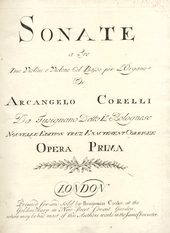 Bonhams : MUSIC CORELLI (ARCANGELO) Sonate a tre. Due violini e violone ...