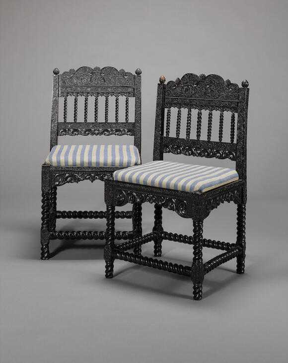 Bonhams A rare pair of fine ebony Side Chairs Coromandel Coast, circa
