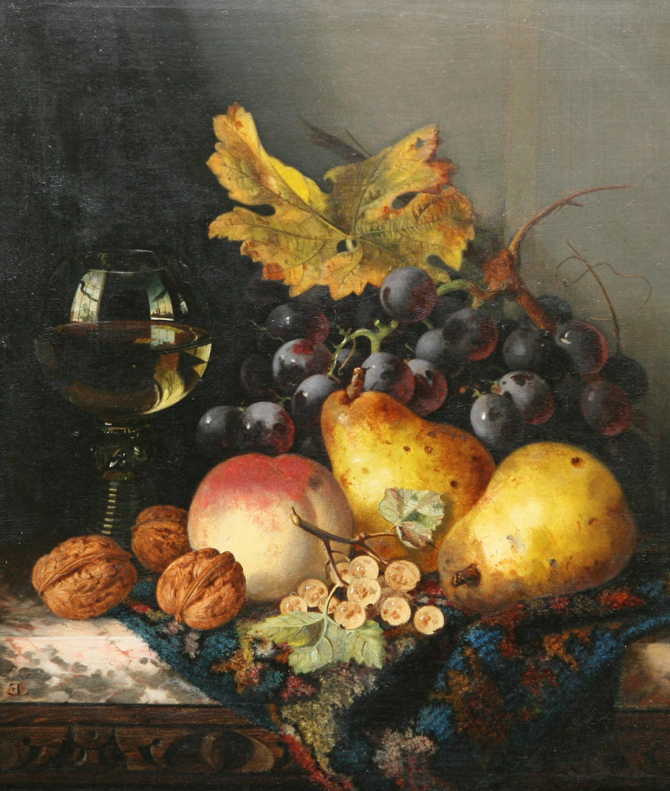 Bonhams : Edward Ladell (British, 1821-1886) Still life with fruit and ...