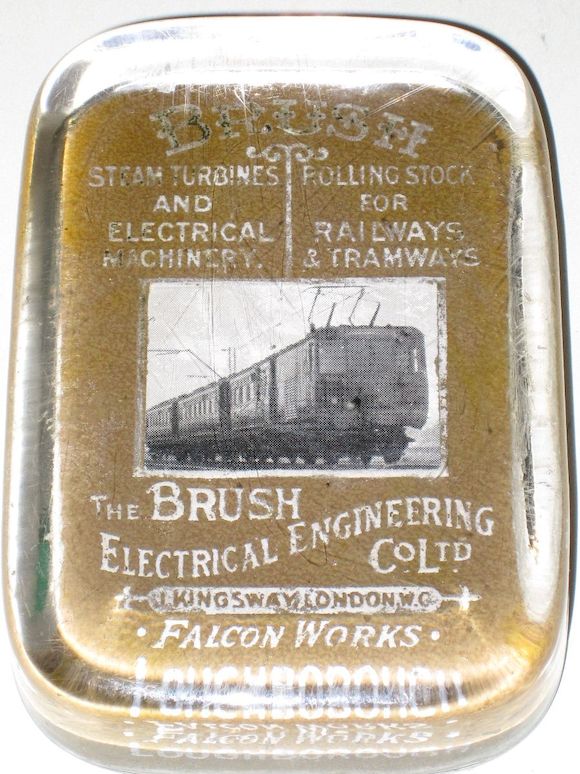 Bonhams Glass paperweight 'The Brush Electrical Engineering Company Ltd, Falcon Works