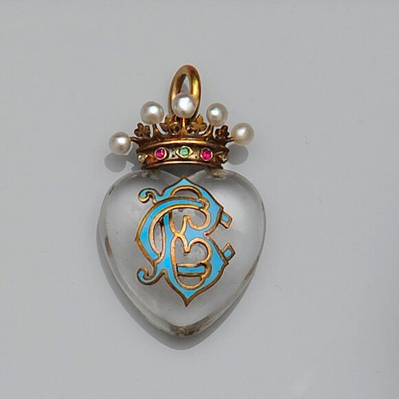 Bonhams : A Victorian rock crystal, enamel and gem set pendant