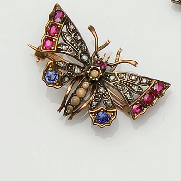 Bonhams : A Victorian gem set butterfly brooch