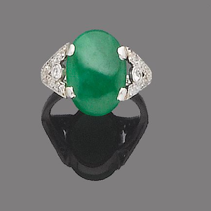 A jade and diamond ring,