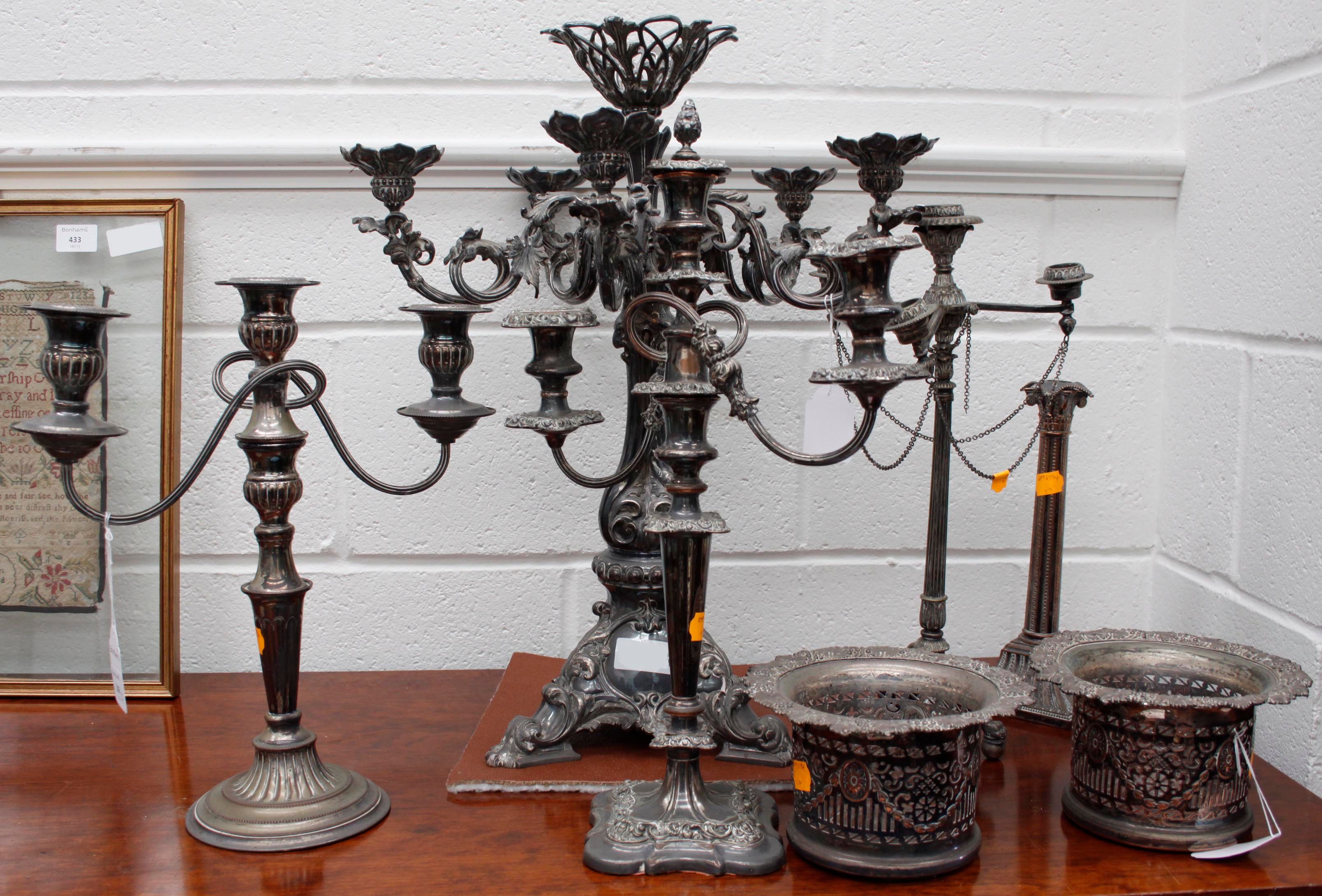 A five-light elecroplated candelabrum centrepiece,