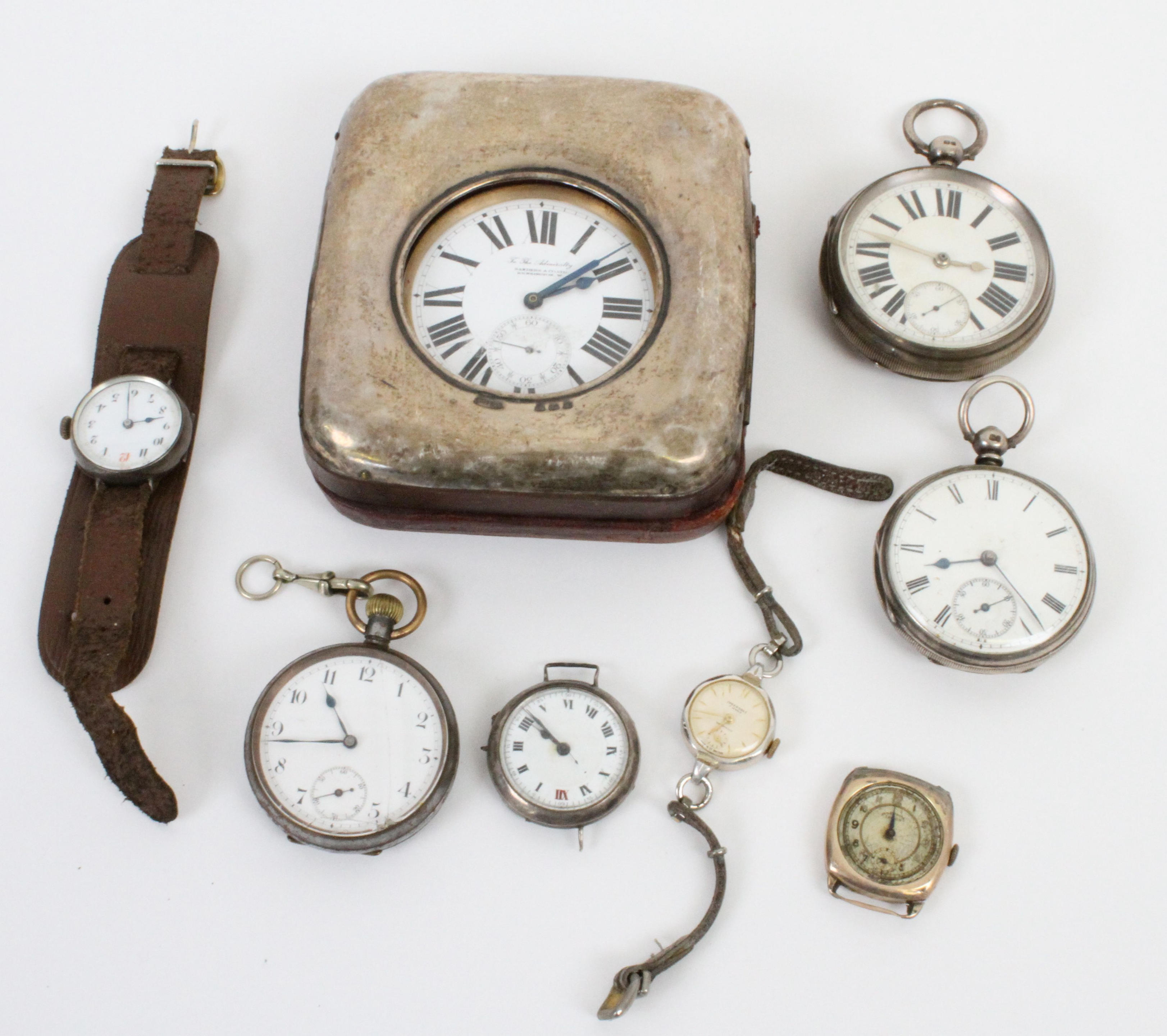 An Edwardian silver mounted easel-backed travelling pocket watch frame