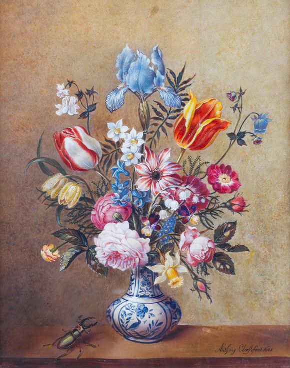 Bonhams Flemish School, 19th Century An iris, tulips, roses, narcissi