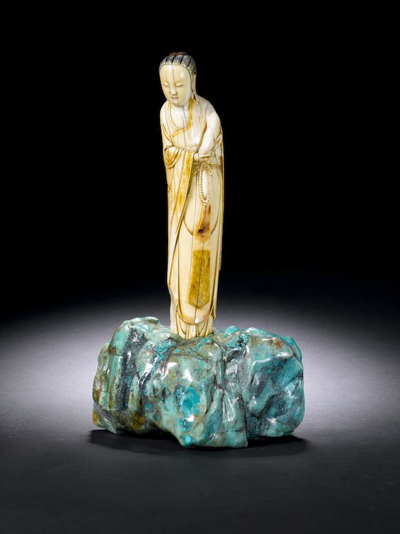 Bonhams An ivory standing lady Immortal on a turquoise base The ivory 17th century