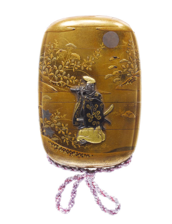 Bonhams A Gold Lacquer Metal Inlaid Four Case Inro By Shokasai 19th Century