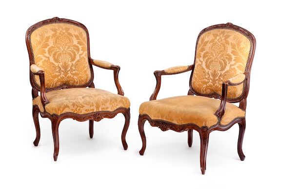 Bonhams : A pair of French 18th century Louis XV walnut fauteuils à la ...