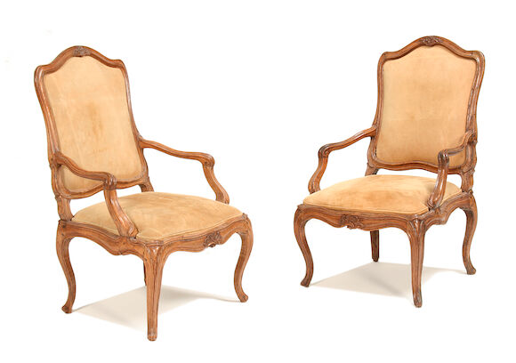 Bonhams : A pair of Louis XV walnut fauteuils