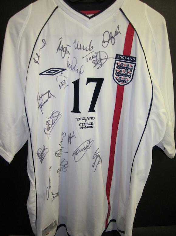 Bonhams : 2001 Teddy Sheringham match issued hand signed England shirt