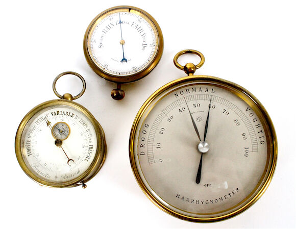 Bonhams : Two aneroid barometers and a Haarhygrometer, early 20th century,