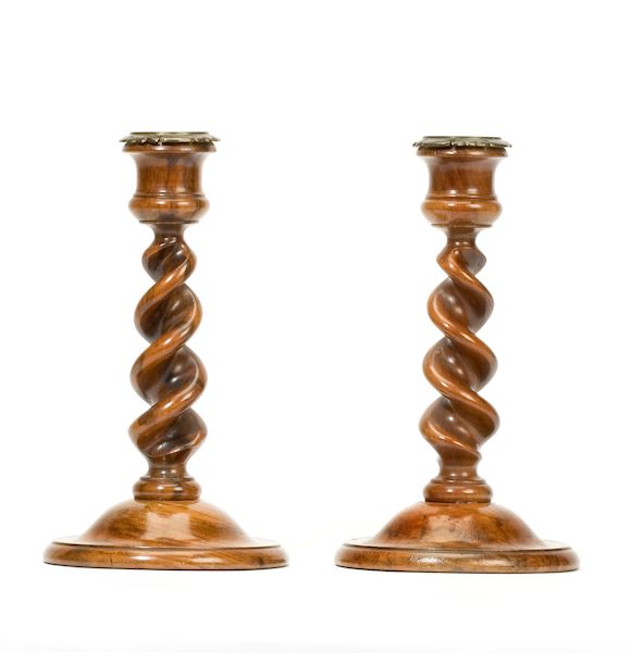 Bonhams A pair of early 19th Century turned walnut candlesticks