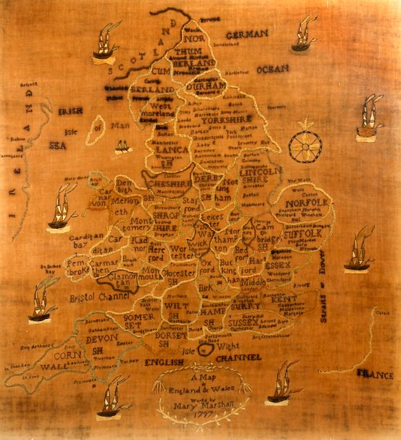 Bonhams A III needlework map of England and Wales Work'd by