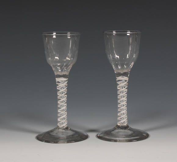 Bonhams A Pair Of Opaque Twist Wine Glasses Circa 1760 0429