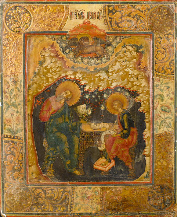 Bonhams : St. John the Evangelist on Patmos Russian, 18th century