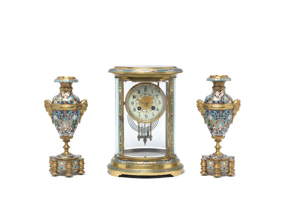 Bonhams : An early 20th century French gilt brass and champleve enamel ...