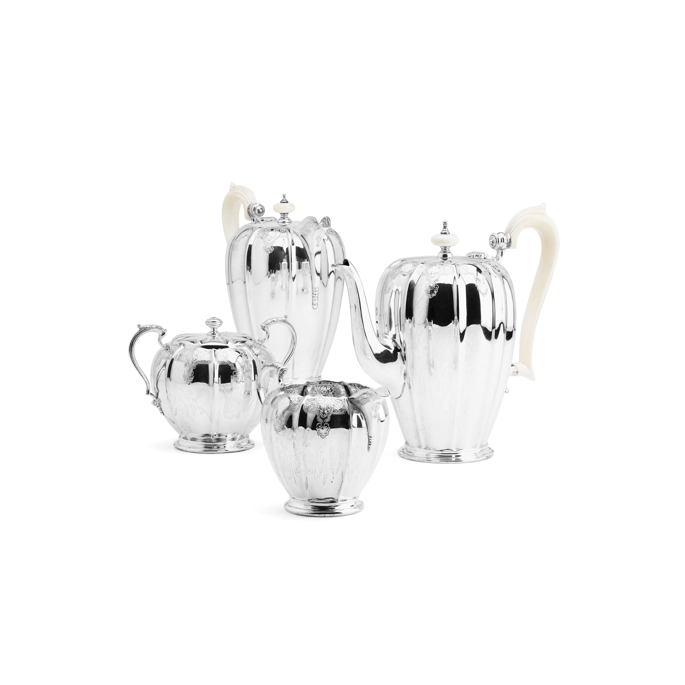 Bonhams A composite four piece tea service By Adie Bros, Birmingham 1946, the hot water pot 1959