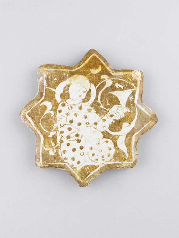 Bonhams A Kashan Lustre Figural Pottery Star Tile Persia 13th Century