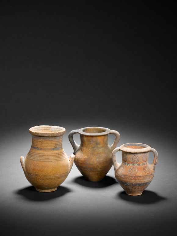 Bonhams Three Cypriot miniature pottery amphorae