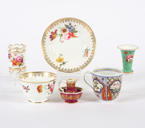 Bonhams : A Coalport cup and saucer, a Spode toy jug and basin, a ...