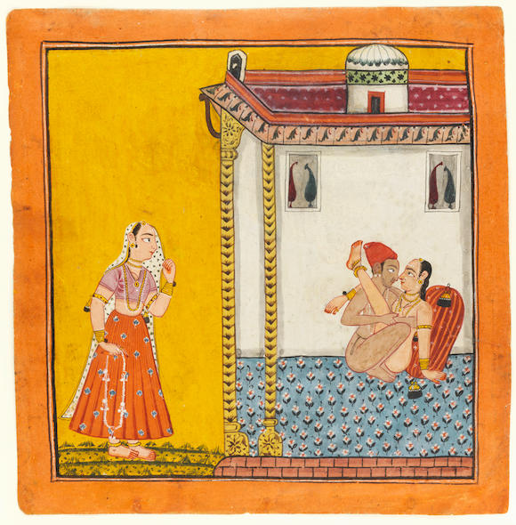 Bonhams A Couple In An Erotic Embrace Within A Pavilion Watched By A Maiden Standing On The