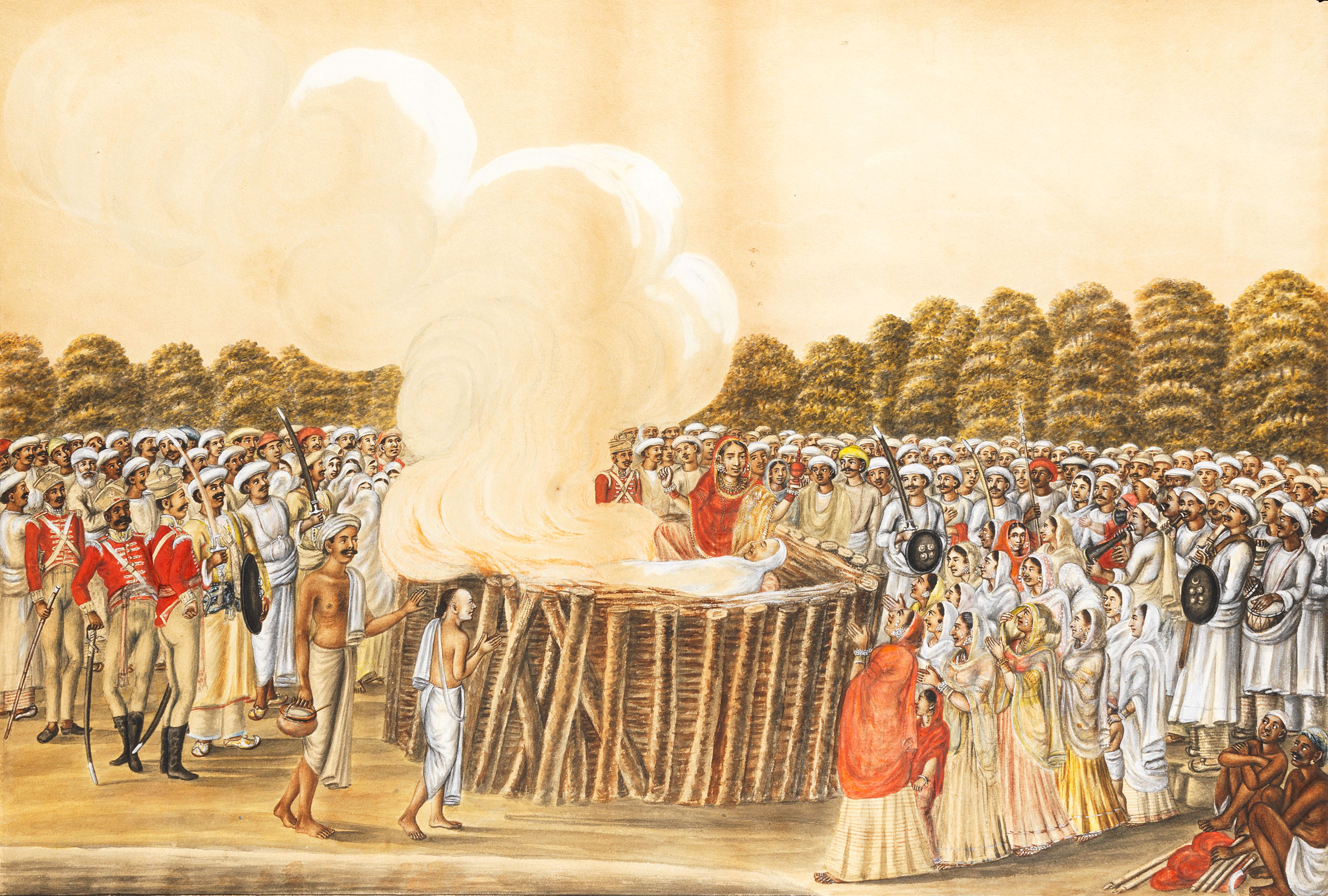 Bonhams Suttee a woman preparing to immolate herself on her husband's