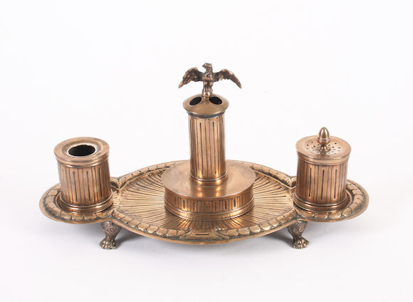 Bonhams : A Continental electroplated inkstand With incuse stamped marks,