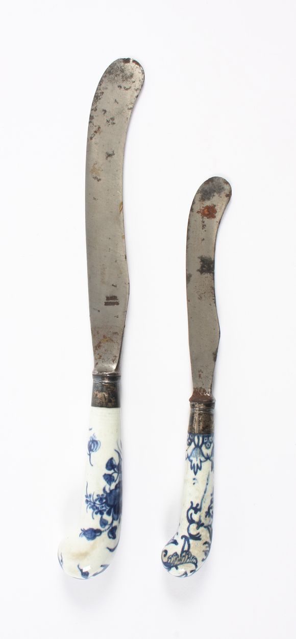 Bonhams A Worcester knife haft and a Bow knife haft 18th Century.