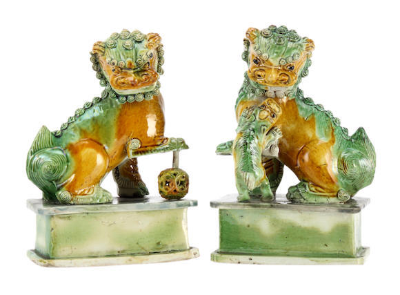 Bonhams : A pair of famille verte Buddhistic lions 18th/19th century